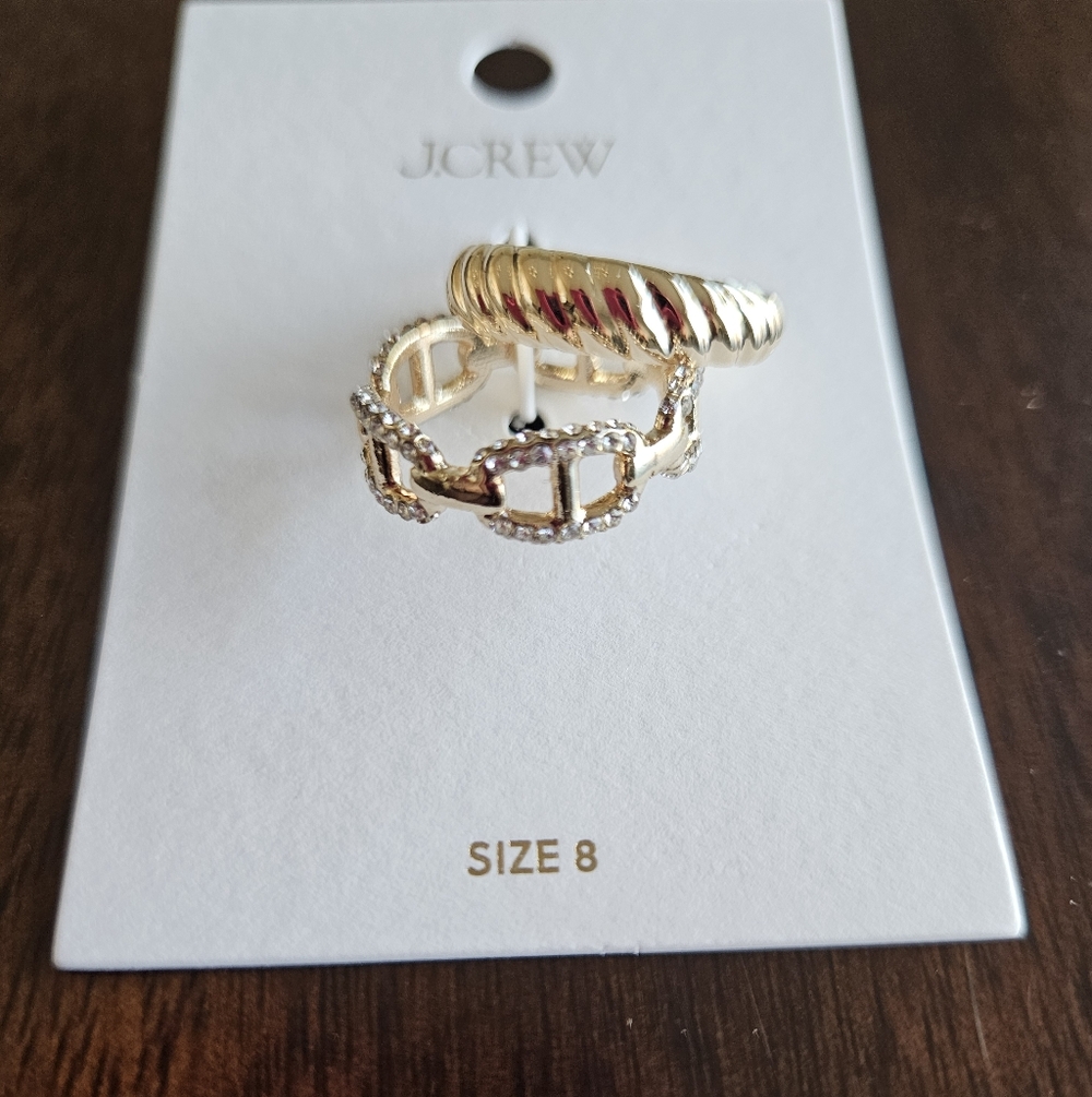 J.Crew Crystal Chain & Textured Band Rings Set, 8, Gold - Picture 3 of 5